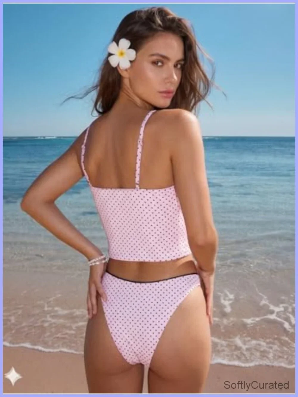 Contrast Textured Floral Bowknot Plunging V Neck Cheeky Tankini Swimsuit Set